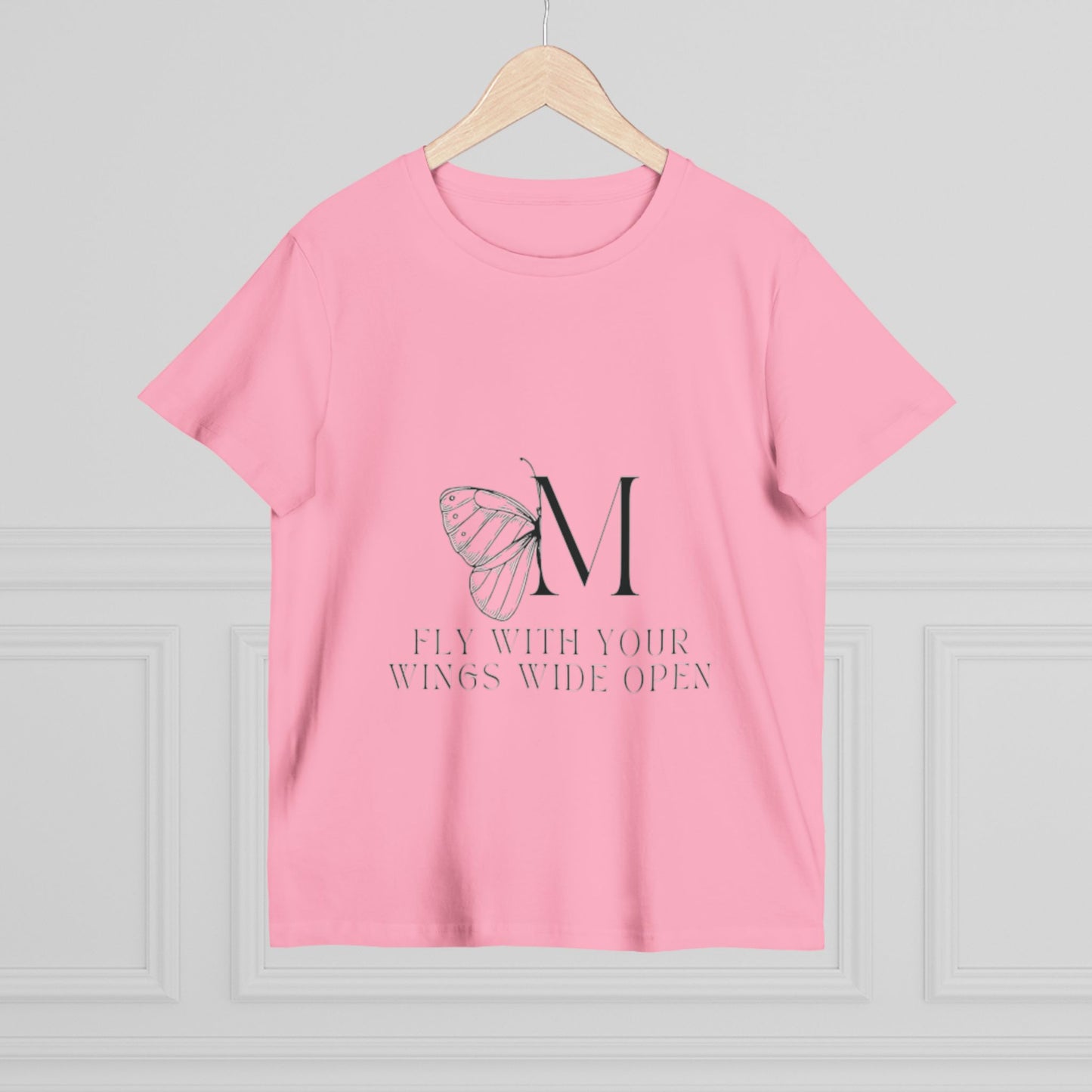 Women's Maple Tee: Fly With Your Wings Wide Open - Inspirational Pink T-Shirt