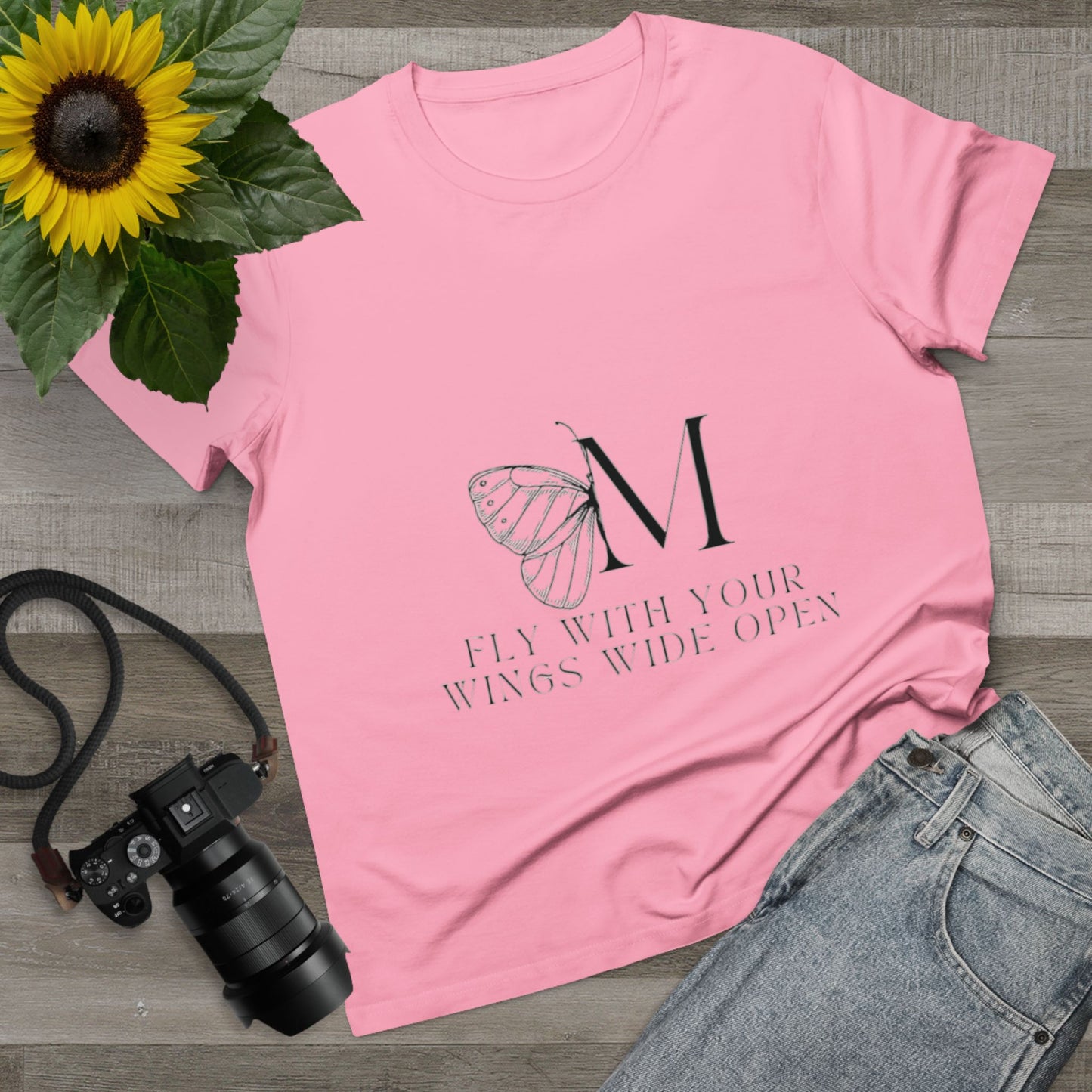 Women's Maple Tee: Fly With Your Wings Wide Open - Inspirational Pink T-Shirt