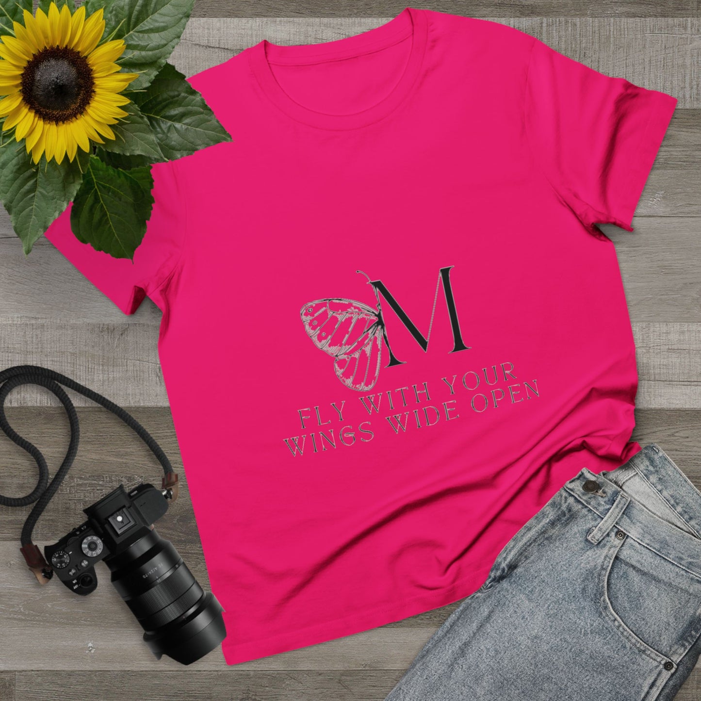 Women's Maple Tee: Fly With Your Wings Wide Open - Inspirational Pink T-Shirt