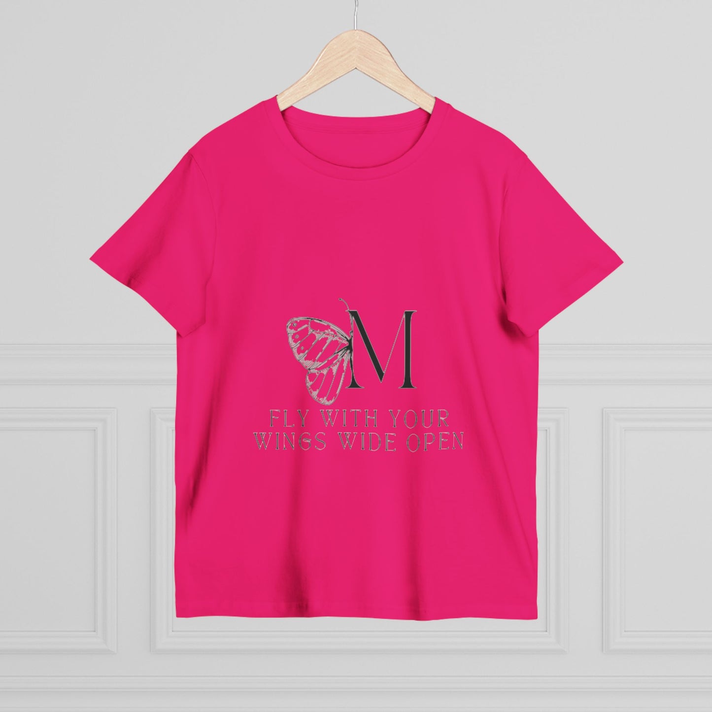 Women's Maple Tee: Fly With Your Wings Wide Open - Inspirational Pink T-Shirt